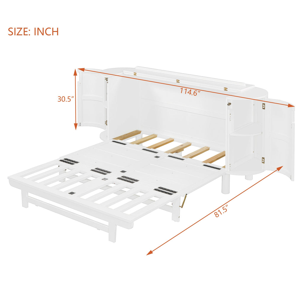 Queen Murphy Bed with Hidden Storage & Modern Woven Design,White
