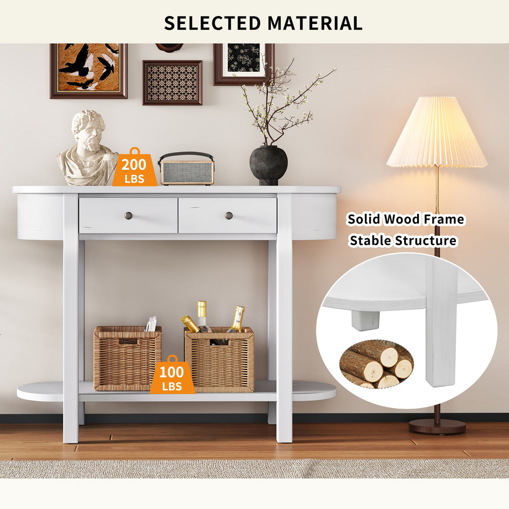 TREXM Elegant Retro Console Table with Curved Design and Smooth Glaze for Entryways, Living Rooms and hallways (Antique White)