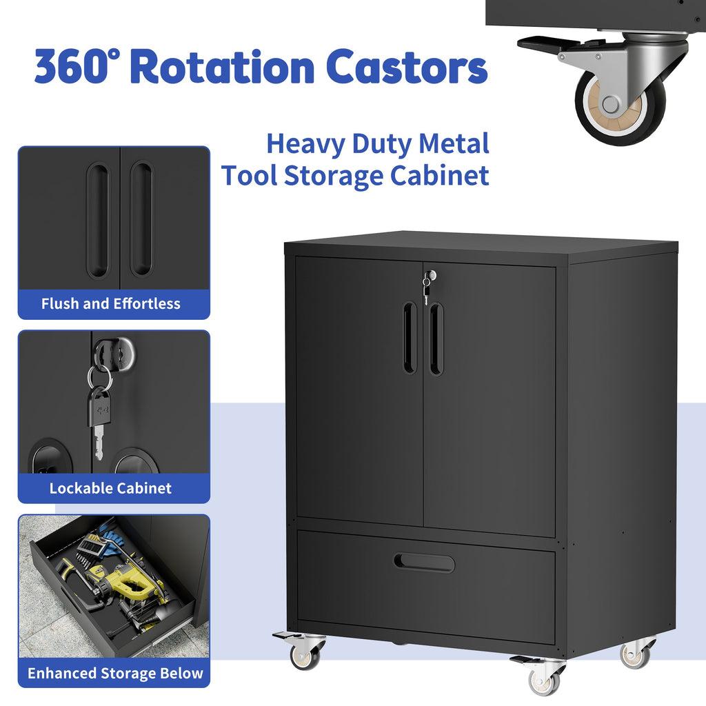 Tool Cart with Wheels, 40' H x 30' W x 20' D, Mobile Tool Cabinet with Lockable Casters & Drawer, Heavy-Duty Steel Storage Organizer for Garage, Workshop, Office - Easy 30-Min Assembly
