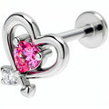 16G 5/16 Pink CZ Gem Internally Threaded Wrapped Heart Labret