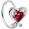 20G 5/16 Red CZ Gem Wrapped In Heart Nose Hoop