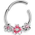 16G 3/8 Pink Clear Gem Perfect Flowers Hinged Segment Ring