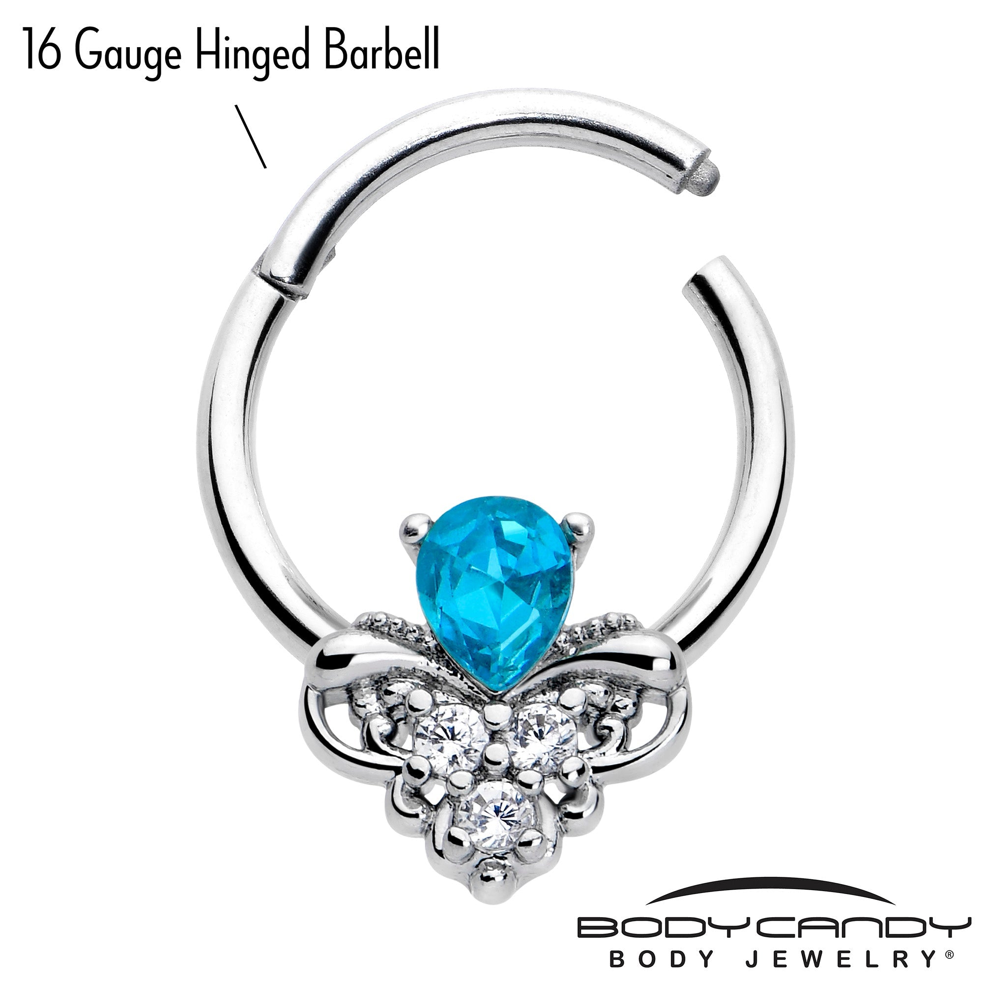 16G 3/8 Blue Gem Style Simplicity Hinged Segment Ring