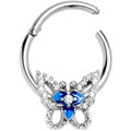 16G 3/8 Clear Gem Fabulous Butterfly Blue Hinged Segment Ring