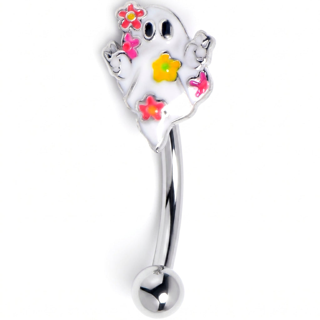 16G 5/16 Floral Ghost Halloween Curved Eyebrow Ring