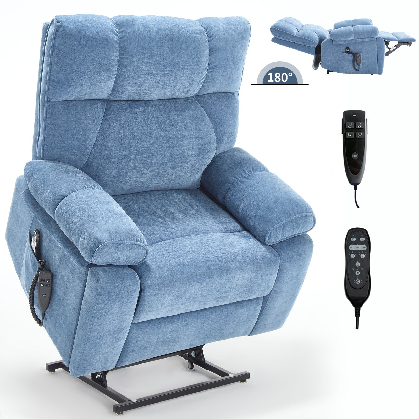 Blue Heat Massage Dual Motor Infinite Position Up to 350 LBS Large Electric Power Lift Recliners with Hidden Cup Holders, Power-Remote, Medium-firm and Heavy Duty