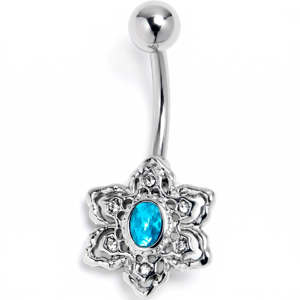 Clear Blue Gem Blooming Beauty Flower Belly Ring