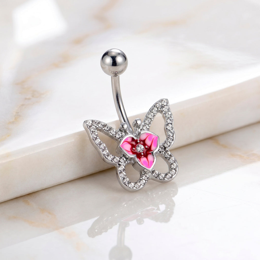 Clear Gem Fabulous Butterfly Pink Belly Ring