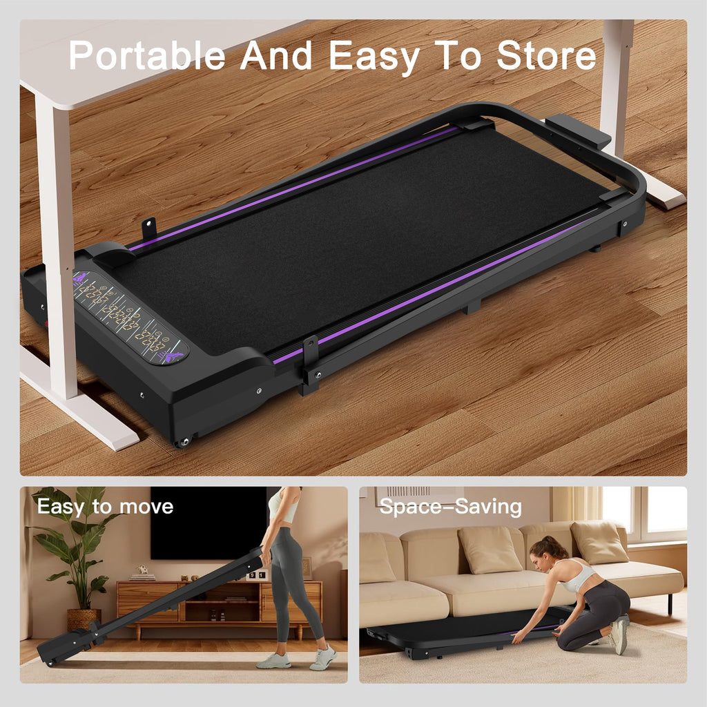 Under Desk Treadmill, Walking Pad, 2 in 1 Portable Treadmill with Handle Remote Control LED Display, Walking Jogging Machine for Home Office Use Black