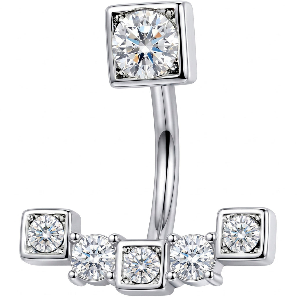Clear CZ Gem Blocky Arch Double Mount Belly Ring