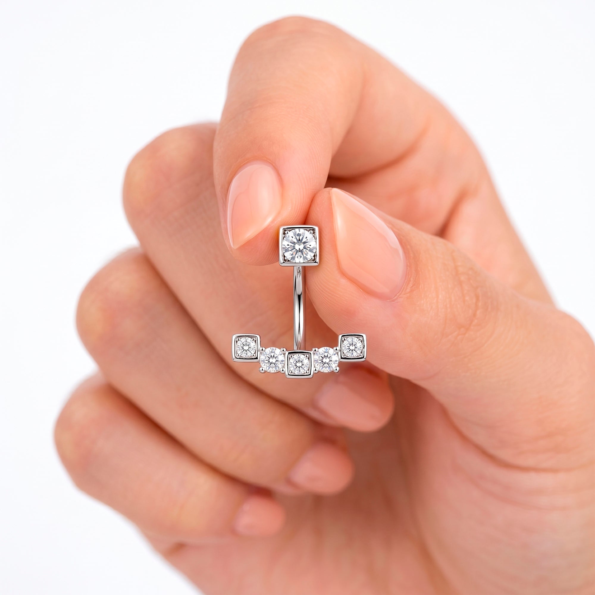 Clear CZ Gem Blocky Arch Double Mount Belly Ring