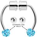 Blue Gem Magnetic Septum Ring Horseshoe Non-Pierced Fake Nose Ring Set