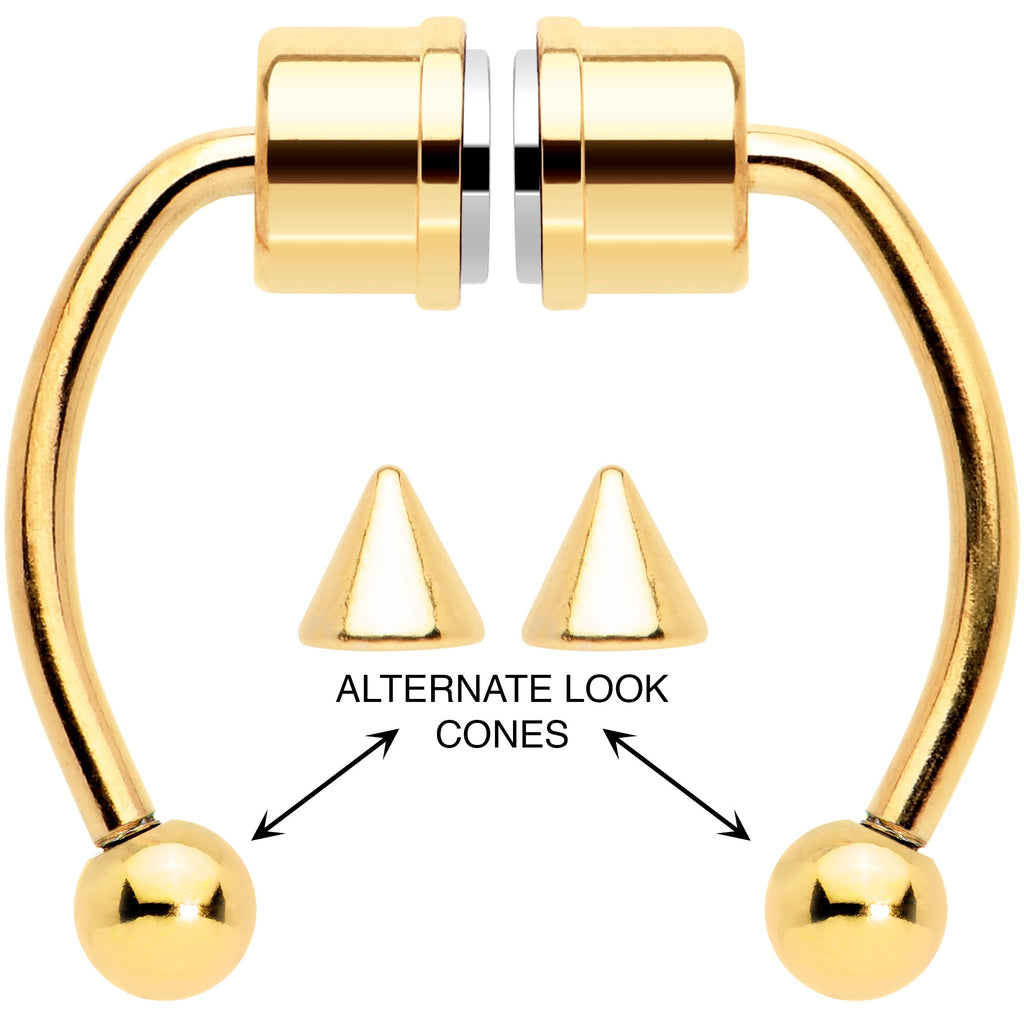 Gold Tone PVD Magnetic Septum Ring Horseshoe Non-Pierced Fake Nose Ring Set