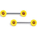 14G 9/16 Sunny Simple Sunflower Barbell Nipple Ring Set