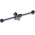 14G Blue CZ Gem Black Night Drama Butterfly Industrial Barbell 38mm