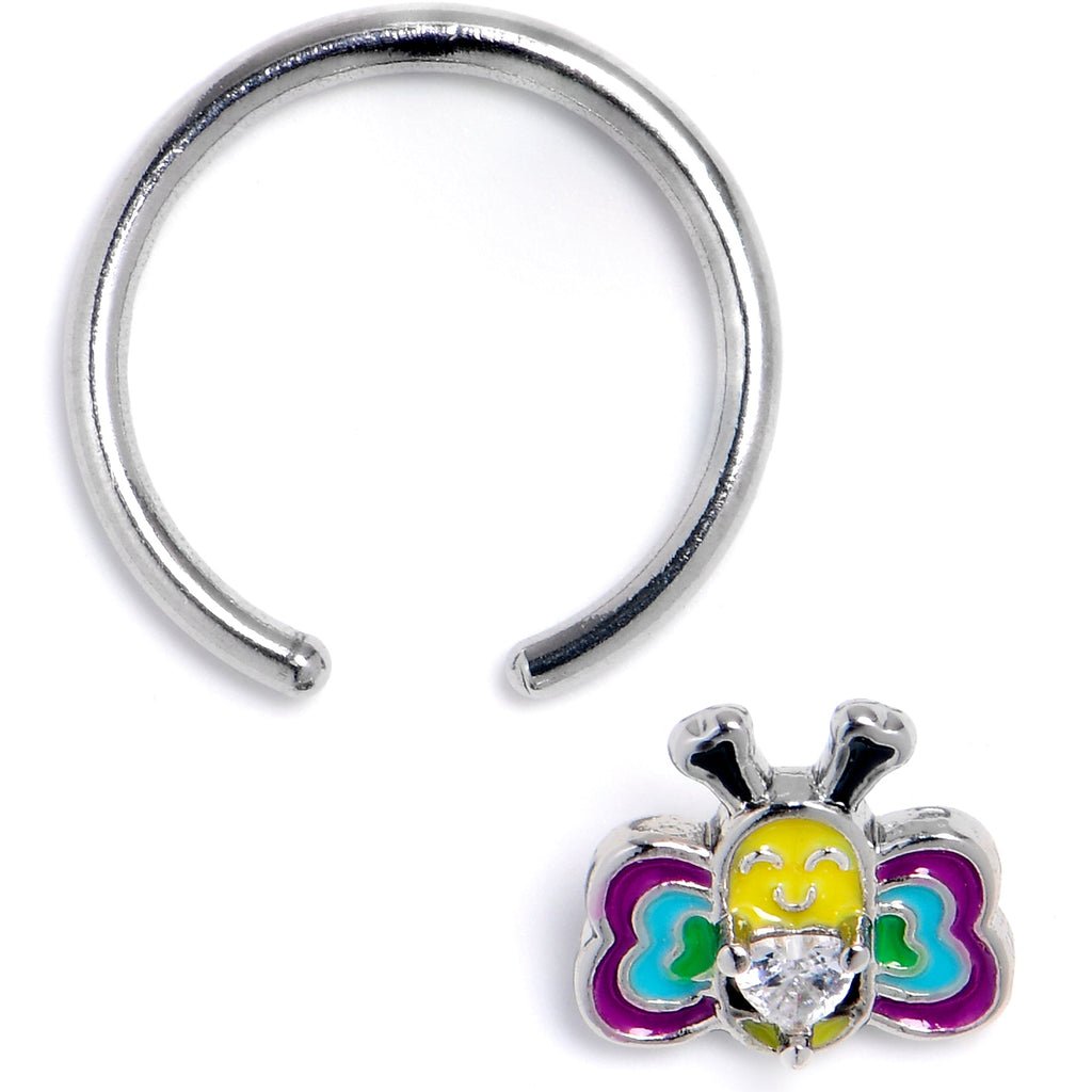 16G 3/8 Clear CZ Gem Butterfly Love Bug Heart BCR Captive Ring