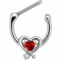 16G 5/16 Red CZ Gem Wrapped in Heart Cartilage Clicker