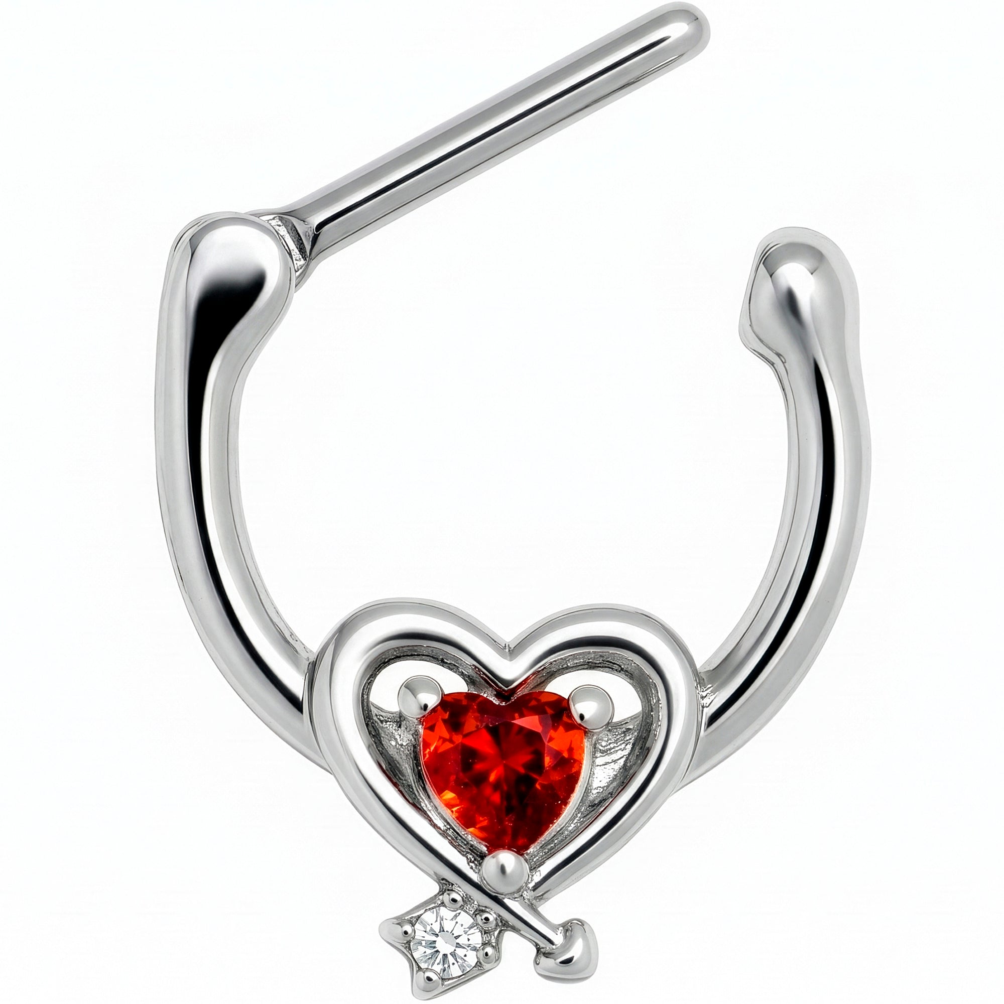 16G 5/16 Red CZ Gem Wrapped in Heart Cartilage Clicker