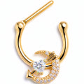 16G 5/16 Clear CZ Gem Gold Tone Moon Lover Cartilage Clicker