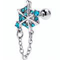 16G 1/4 Blue Gem Spiderweb Chain Dangle Cartilage Tragus Earring