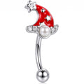 16G 5/16 Clear Gem Santa Hat Stars Red Curved Eyebrow Ring