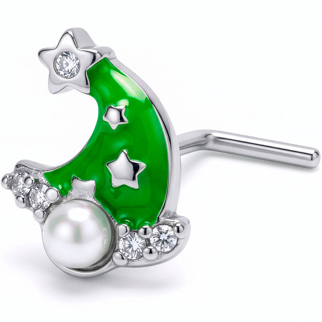 20G 7mm Clear Gem Santa Hat Stars Green L Shape Nose Ring
