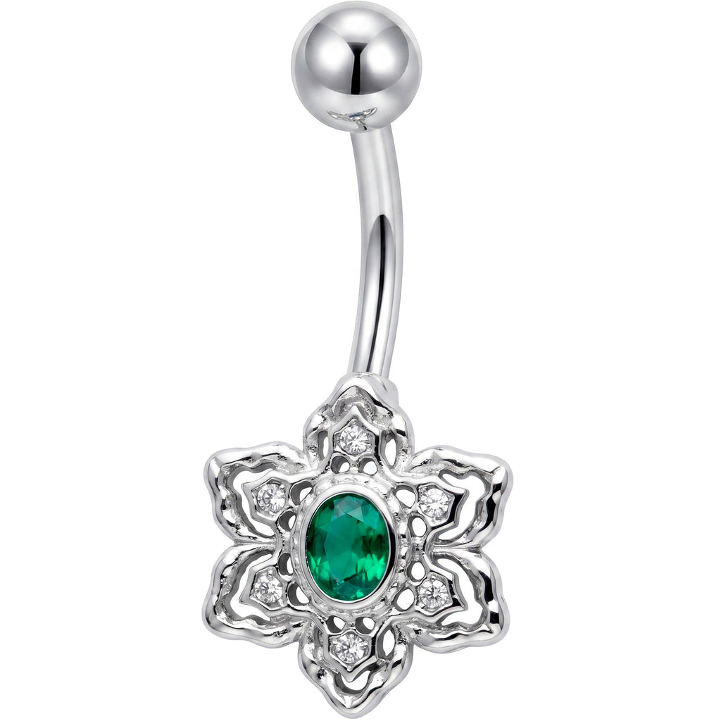 Clear Green Gem Blooming Beauty Flower Belly Ring