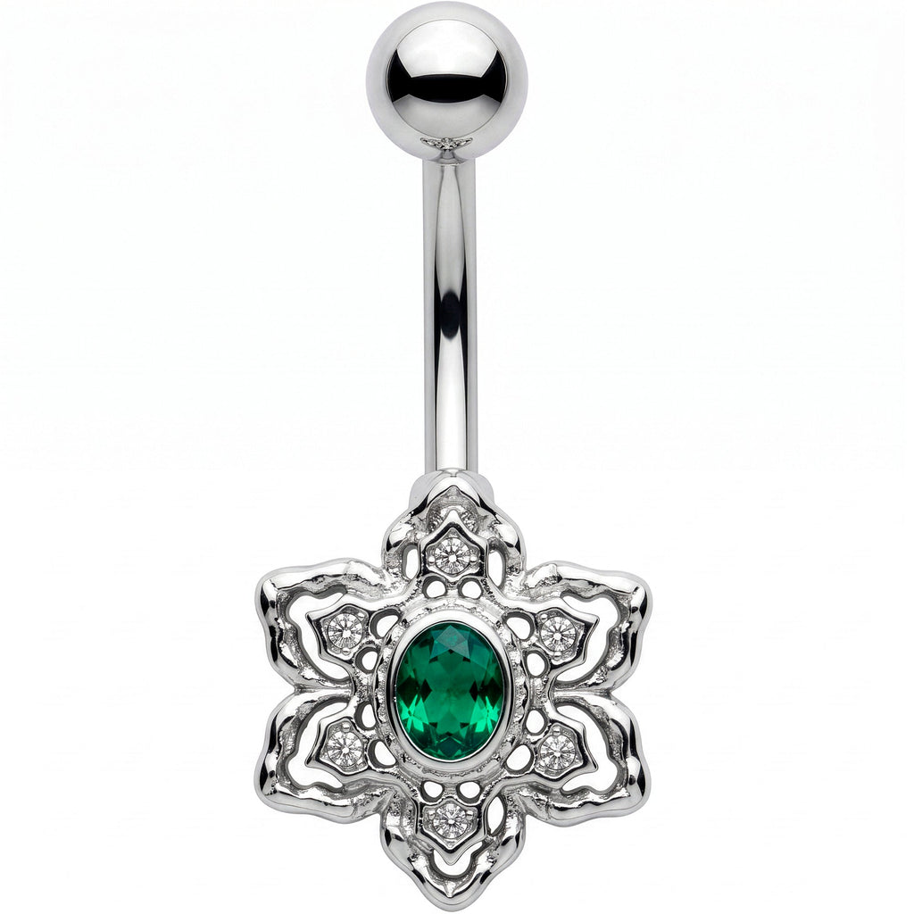 Clear Green Gem Blooming Beauty Flower Belly Ring