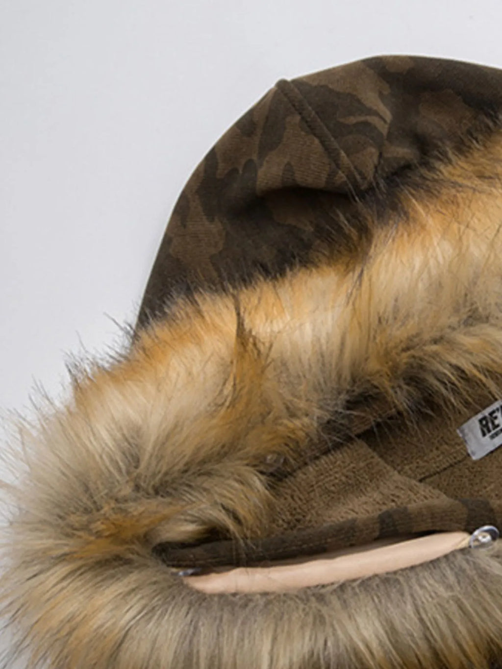 Camouflage Faux Fur Hood Jacket