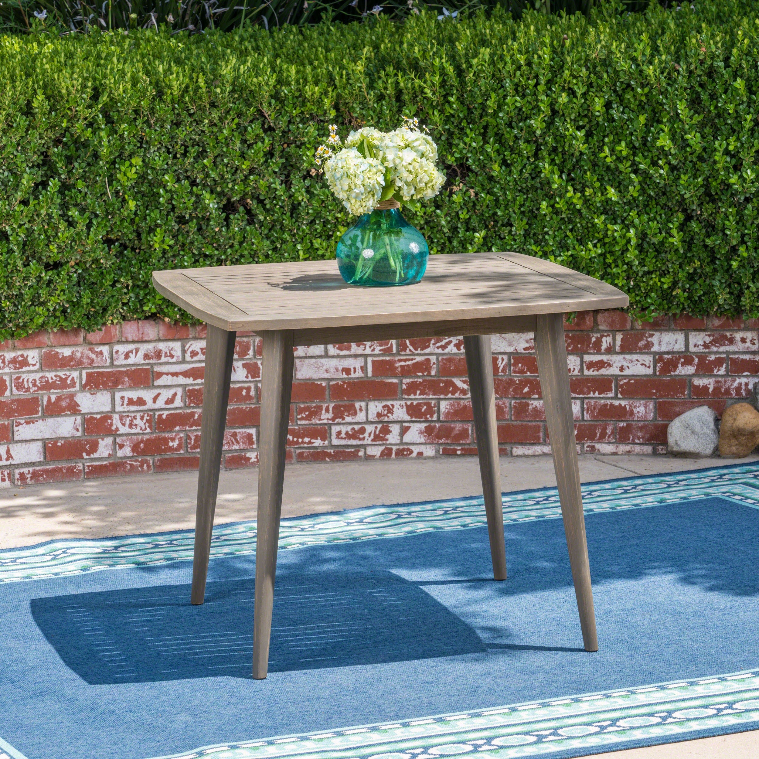 Modern Outdoor Square Acacia Wood Table with Straight Legs, Gray Finish, 35.5 x 35.5 x 30 Inches