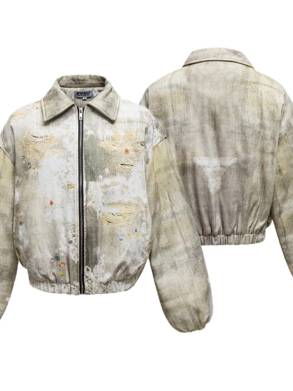 Distressed Paint Splatter Zip Up Jacket