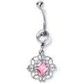 Pink Clear Gem Filigree Fantasy Dangle Belly Ring