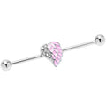 14G Pink Heavenly Heart Angel Wings Industrial Barbell 38mm