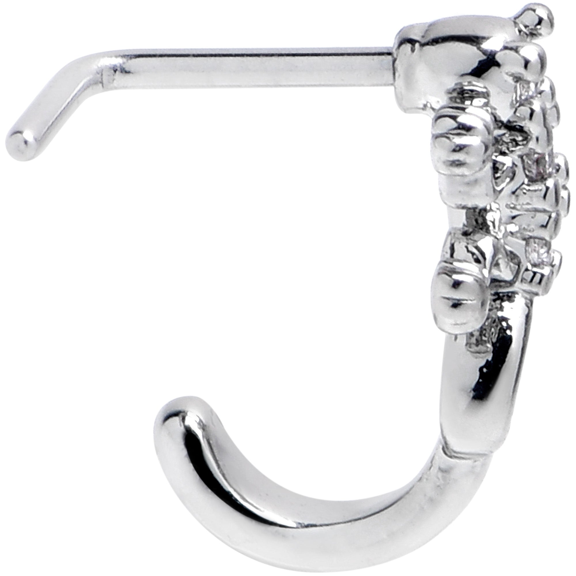 20G 7mm Clear CZ Gem Love Lizard Faux Hoop L Shape Nose Ring