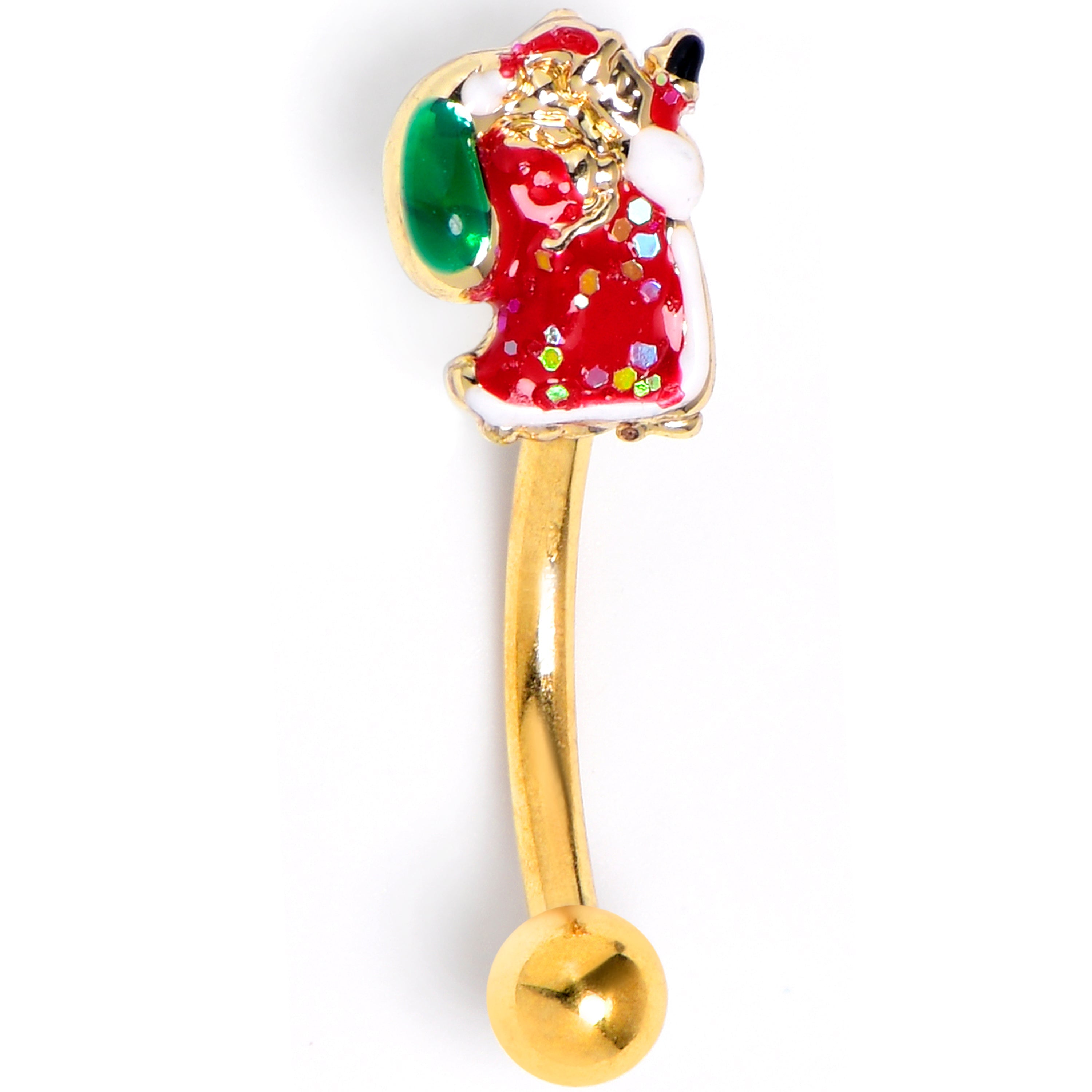 16G 5/16 Gold Tone Glitter Santa Red Curved Eyebrow Ring