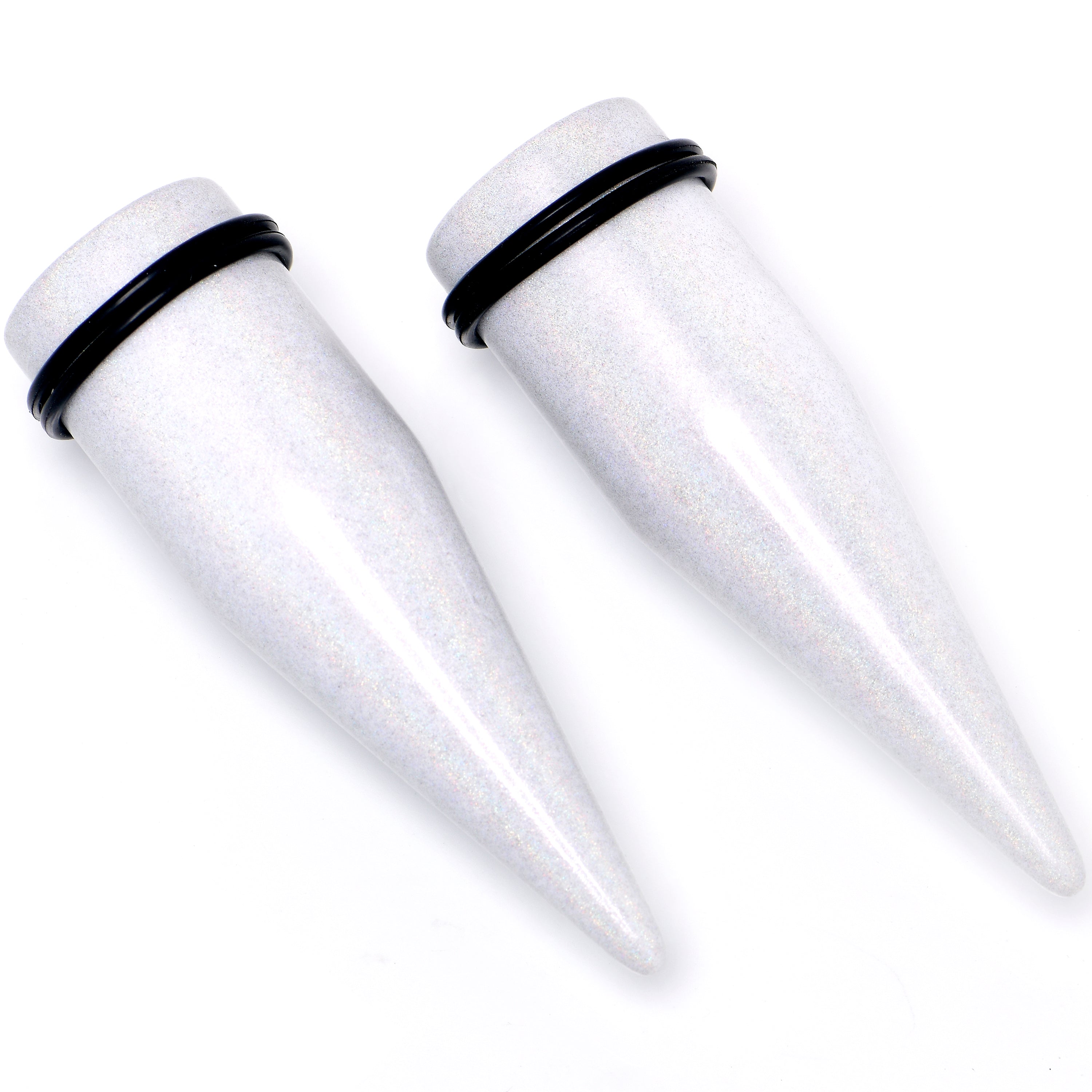White Shimmer Acrylic Straight Taper Set 6mm to 20mm Sizes