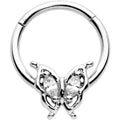 16G 3/8 Clear Gem Fancy Fab Butterfly Hinged Segment Ring