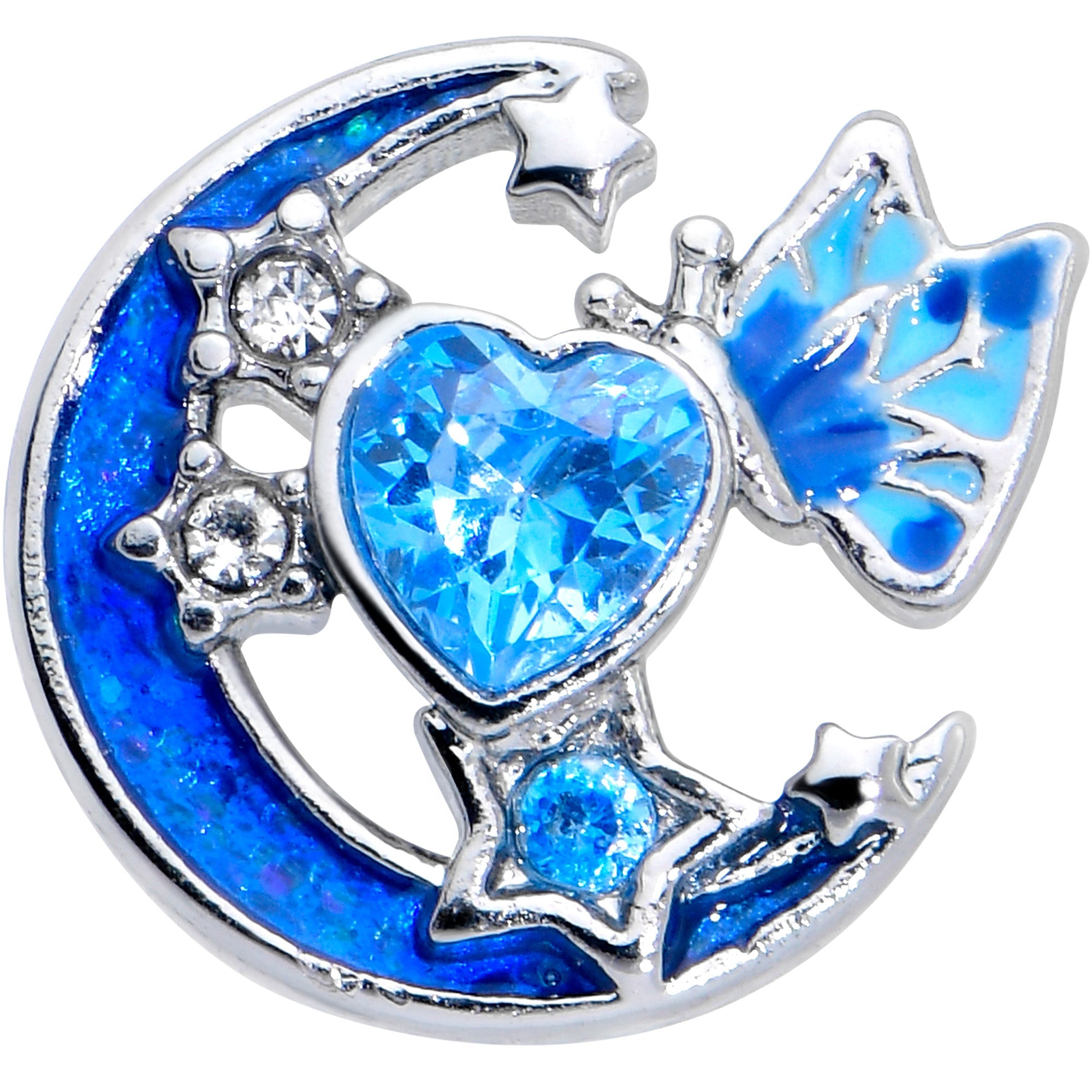 16G 5/16 Blue CZ Gem Butterfly Love Heart Labret Monroe Tragus