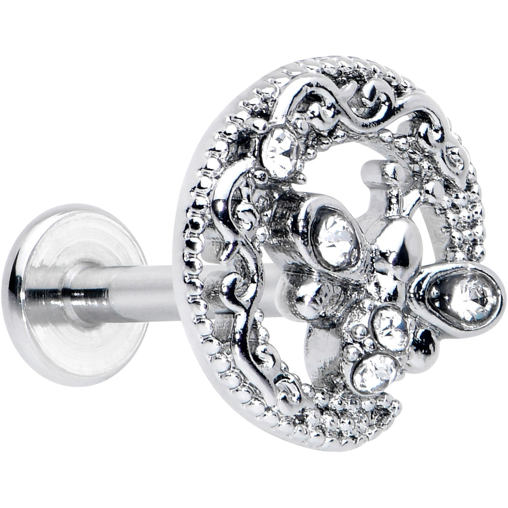 16G 5/16 Clear Gem Lunar Dragonfly Internally Threaded Labret Tragus