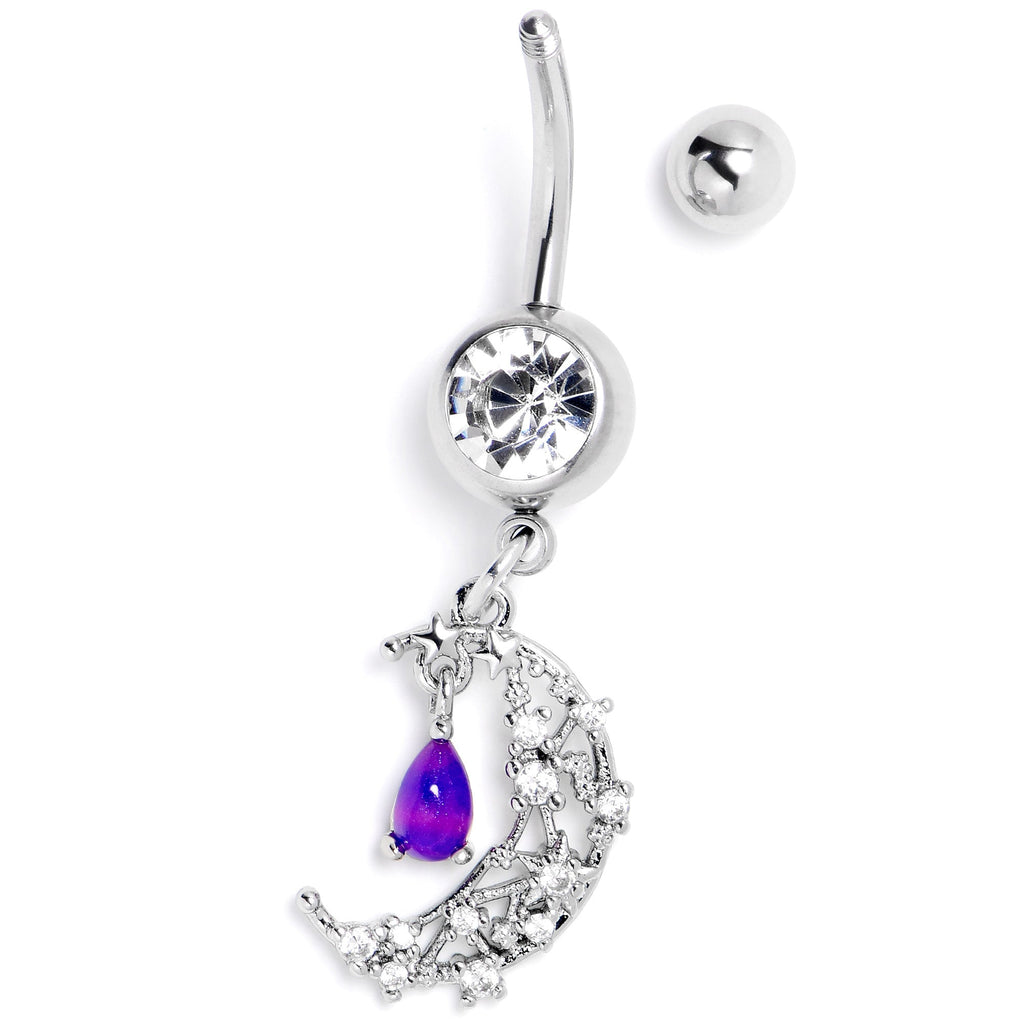 Purple Clear Gem Constellation Moon Dangle Belly Ring