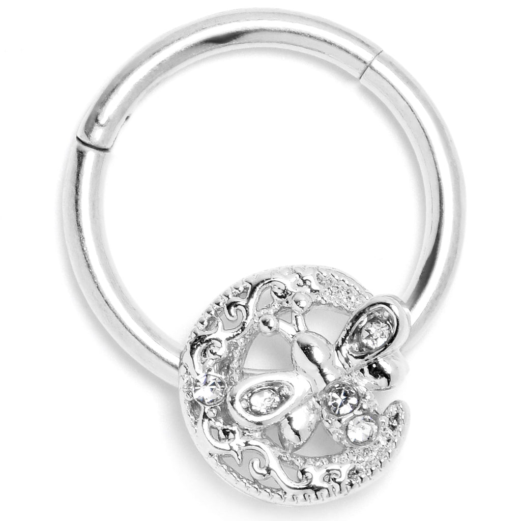 16G 3/8 Clear Gem Lunar Dragonfly Hinged Segment Ring