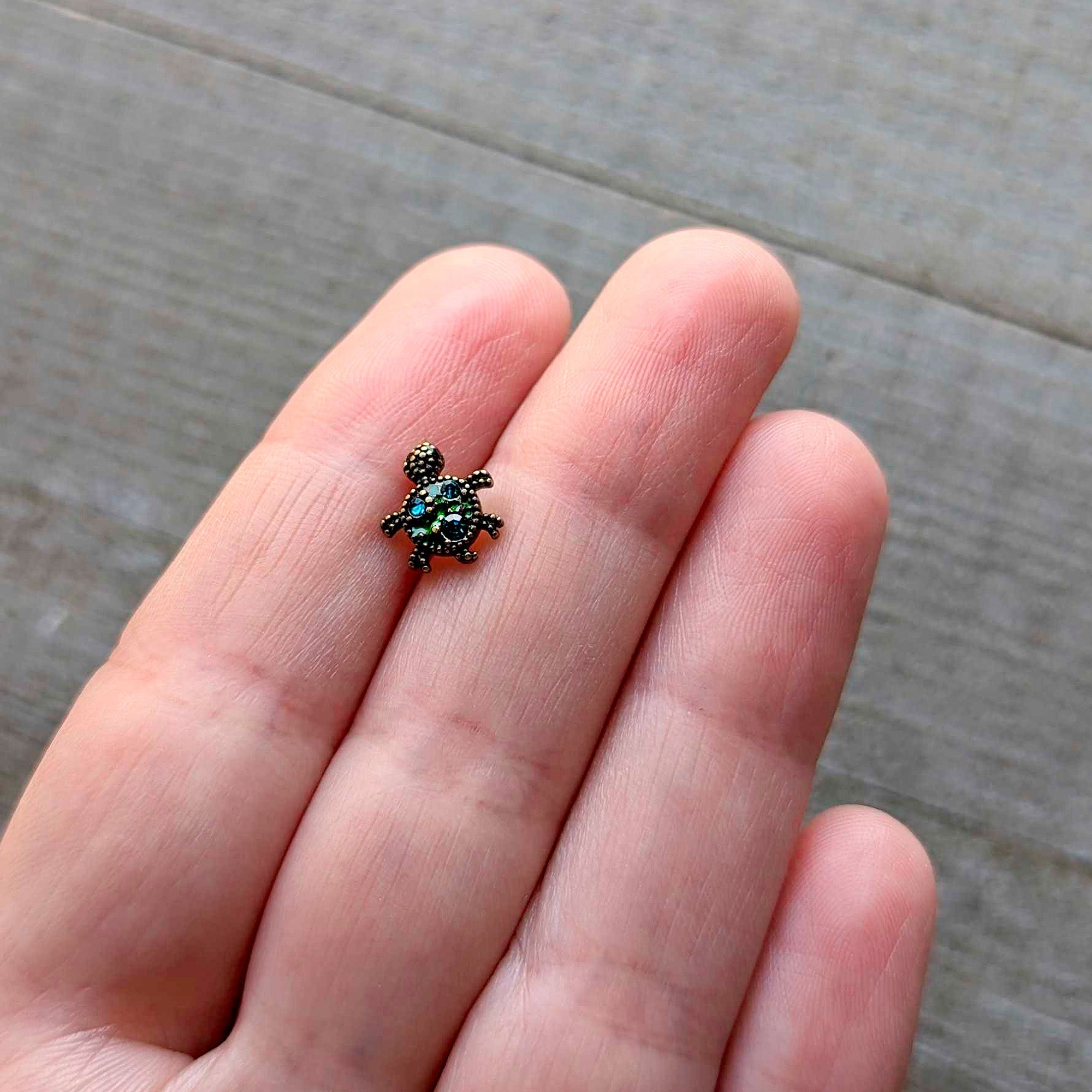 16G 5/16 Blue Gem Gold Tone Sweet Sea Turtle Labret Monroe Tragus