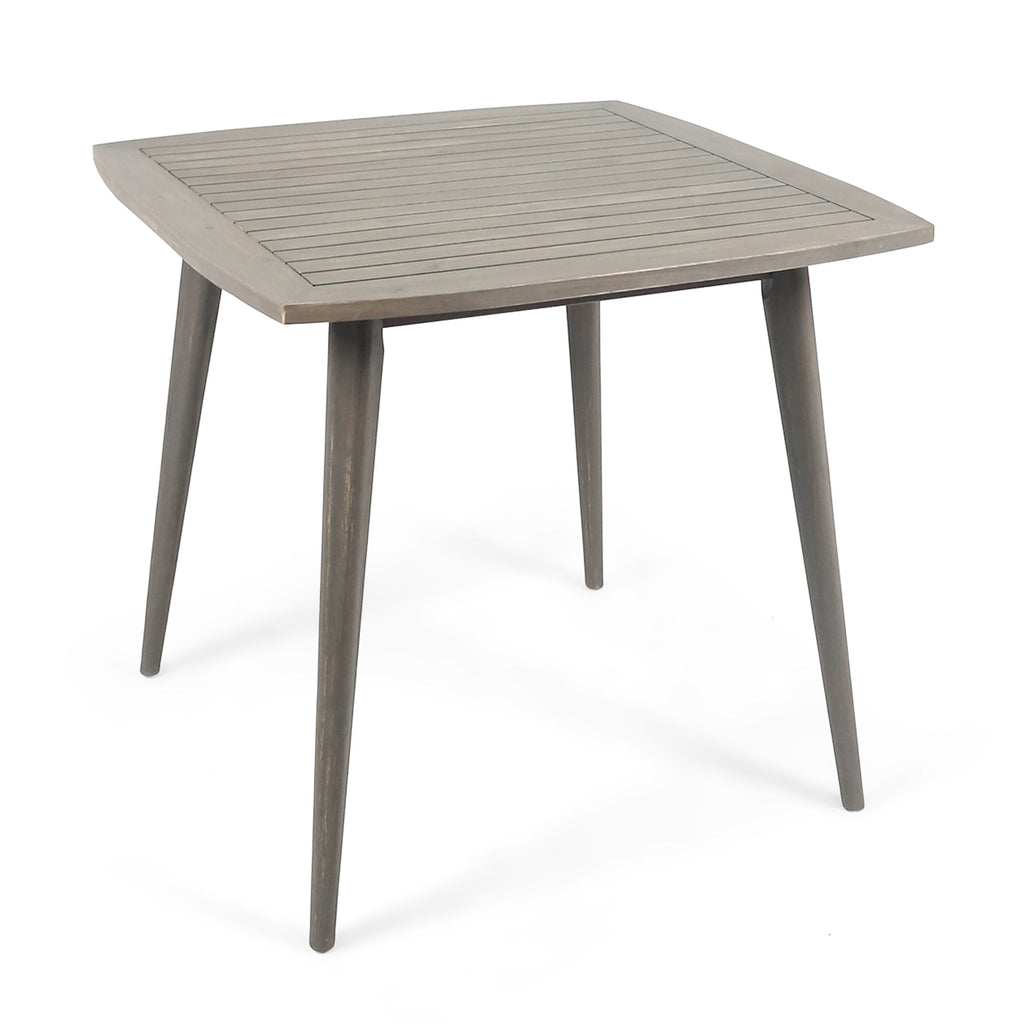 Modern Outdoor Square Acacia Wood Table with Straight Legs, Gray Finish, 35.5 x 35.5 x 30 Inches