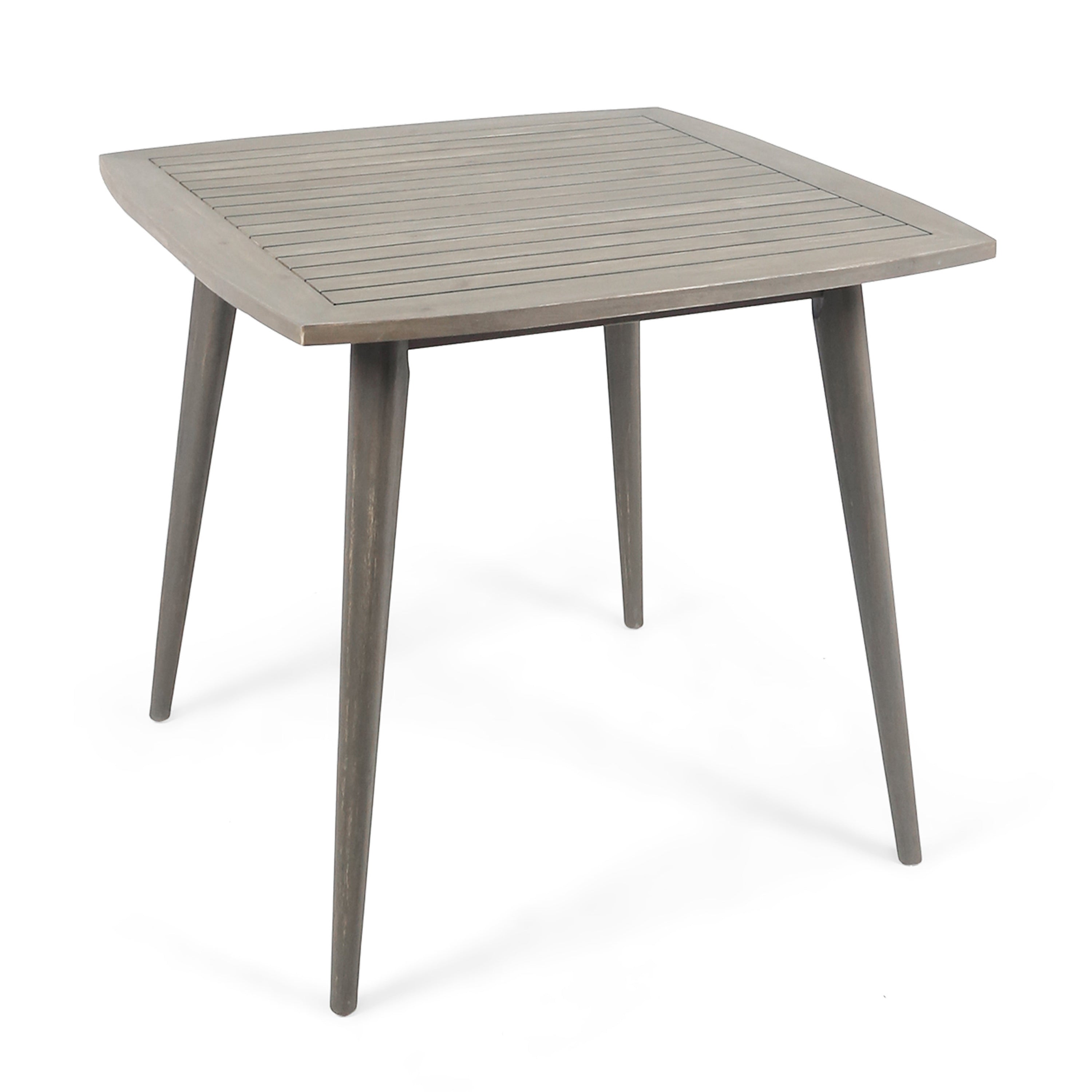 Modern Outdoor Square Acacia Wood Table with Straight Legs, Gray Finish, 35.5 x 35.5 x 30 Inches