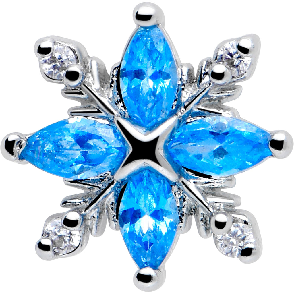 16G 5/16 Blue CZ Gem Classic Flower Flatback Stud