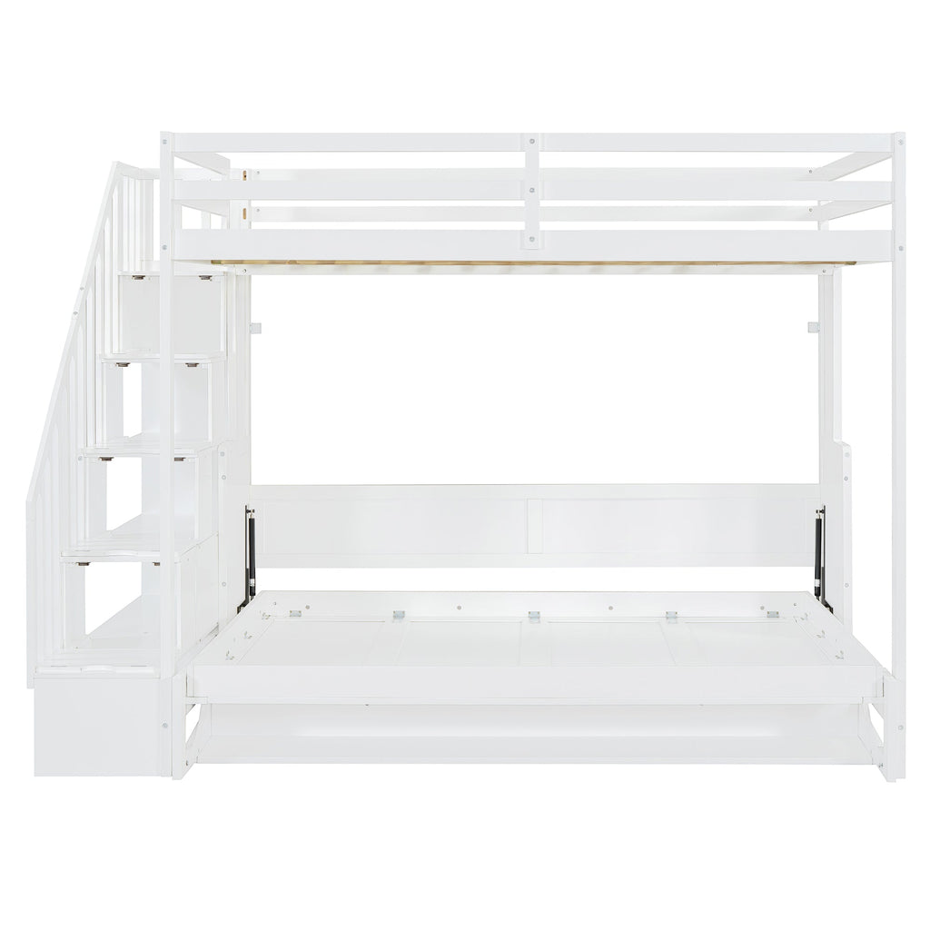 Full Over Full Size Murphy Bed with Hydraulic Lift & Desk Design, White