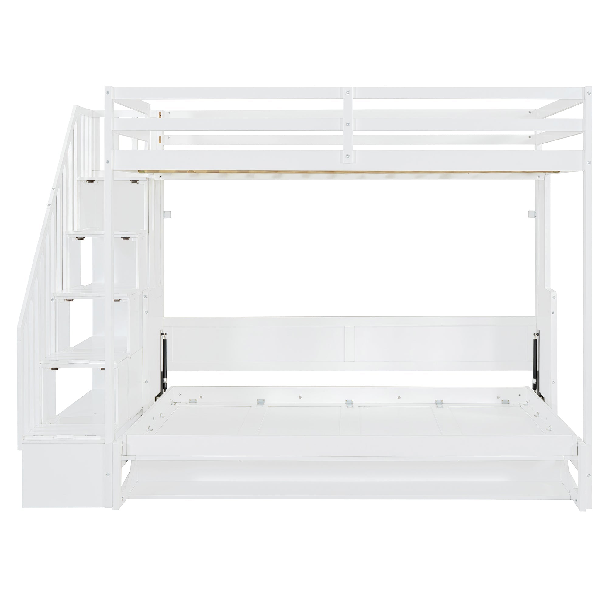 Full Over Full Size Murphy Bed with Hydraulic Lift & Desk Design, White
