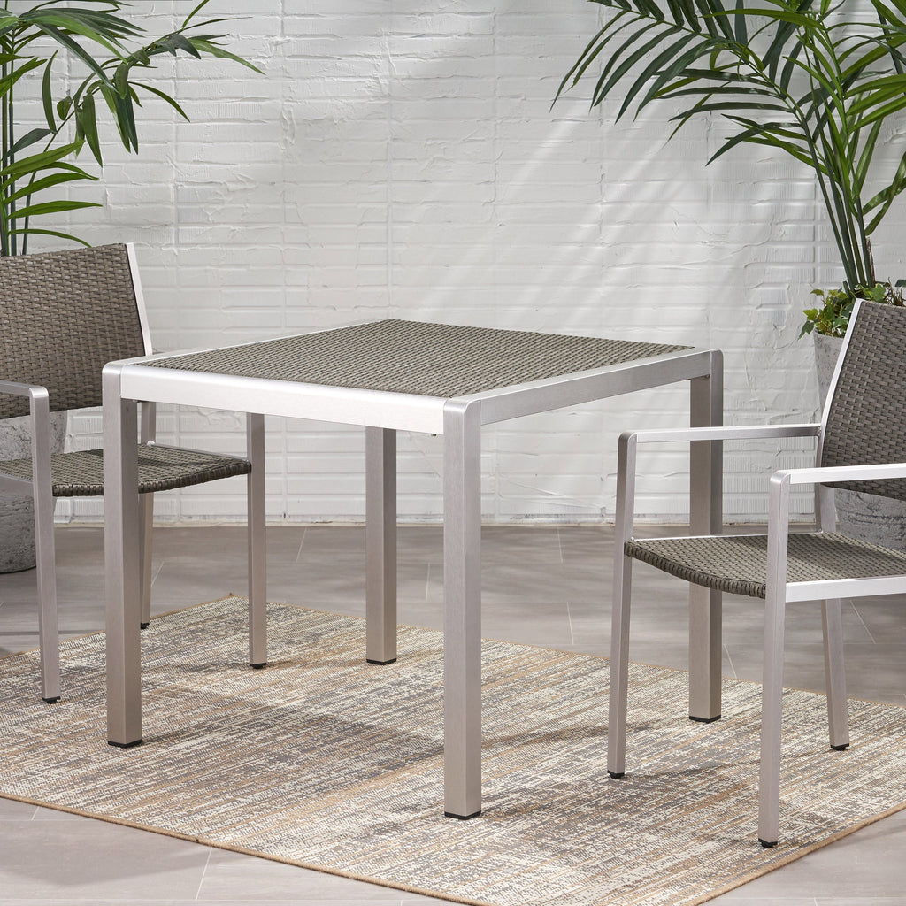 Fizz 35' Outdoor Square Dining Table with Aluminum Frame, Grey and Silver