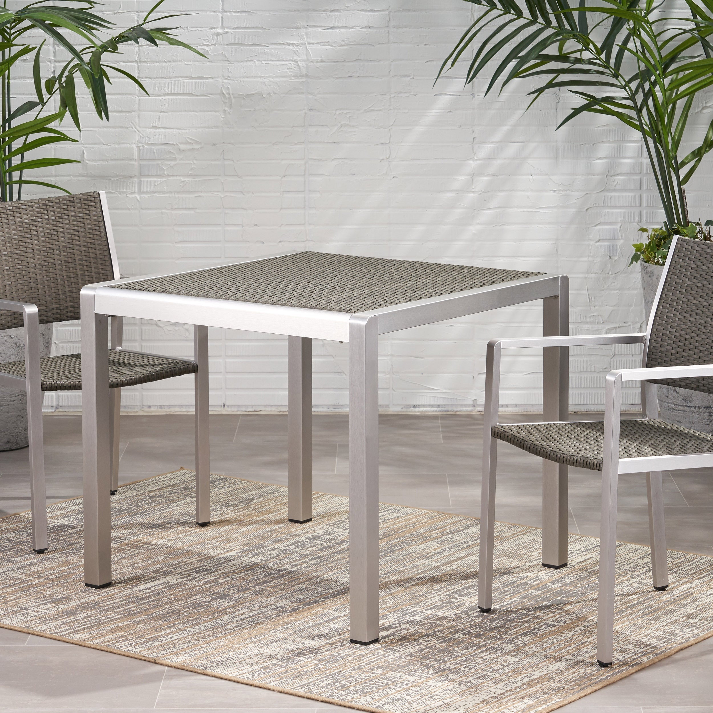 Fizz 35' Outdoor Square Dining Table with Aluminum Frame, Grey and Silver