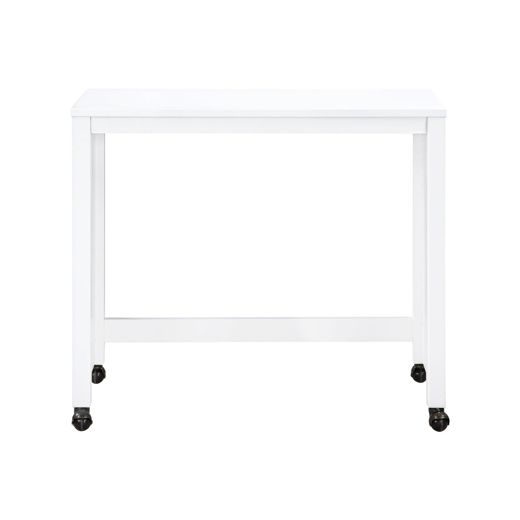 Desks and Stool Set 3pc White Finish Rolling Desk with Casters, 2 Charging ports Home Office Furniture